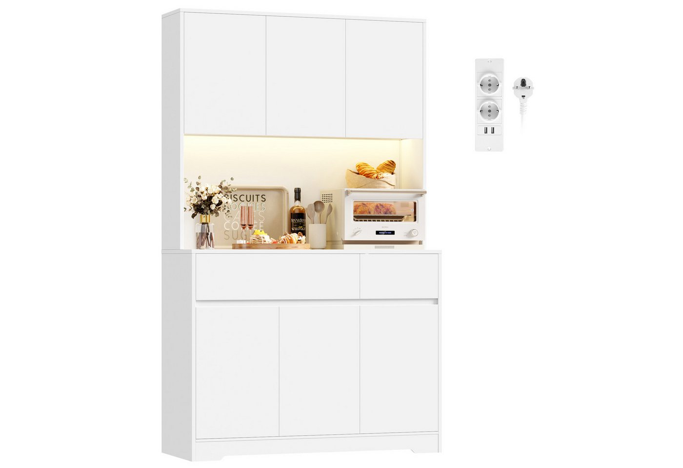 Homfa Küchenbuffet Küchenschrank Buffetschrank mit LED-Beleuchtung mit steckdosen, Arbeitsplatte und verstellbare Ablagen, 100x38,5x180cm Homfa Küchenbuffet Küchenschrank Buffetschrank mit LED-Beleuchtung mit steckdosen, Arbeitsplatte und verstellbare Ablagen, 100x38,5x180cm von Homfa