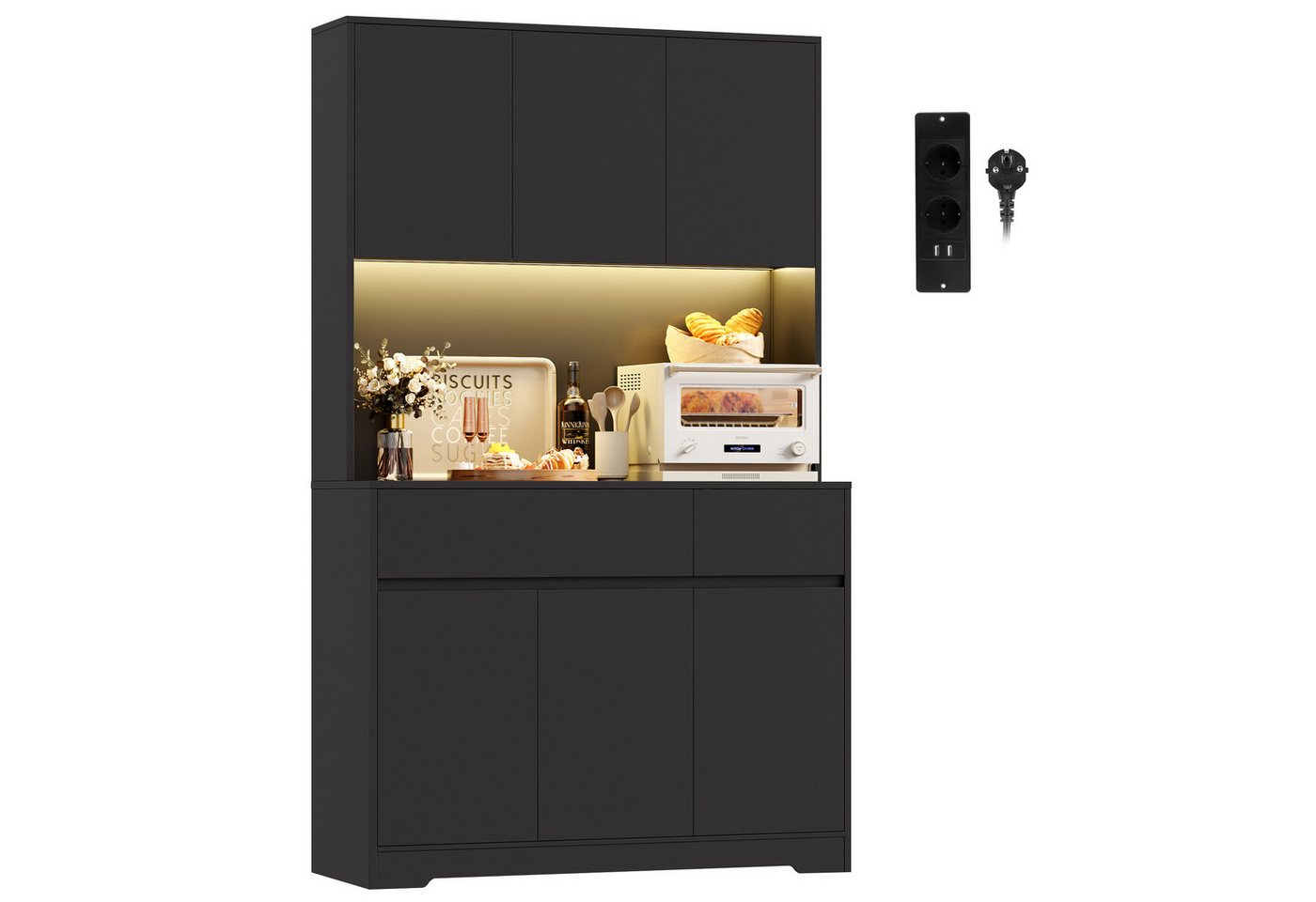 Homfa Küchenbuffet Küchenschrank Buffetschrank mit LED-Beleuchtung mit steckdosen, Arbeitsplatte und verstellbare Ablagen, 100x38,5x180cm Homfa Küchenbuffet Küchenschrank Buffetschrank mit LED-Beleuchtung mit steckdosen, Arbeitsplatte und verstellbare Ablagen, 100x38,5x180cm von Homfa