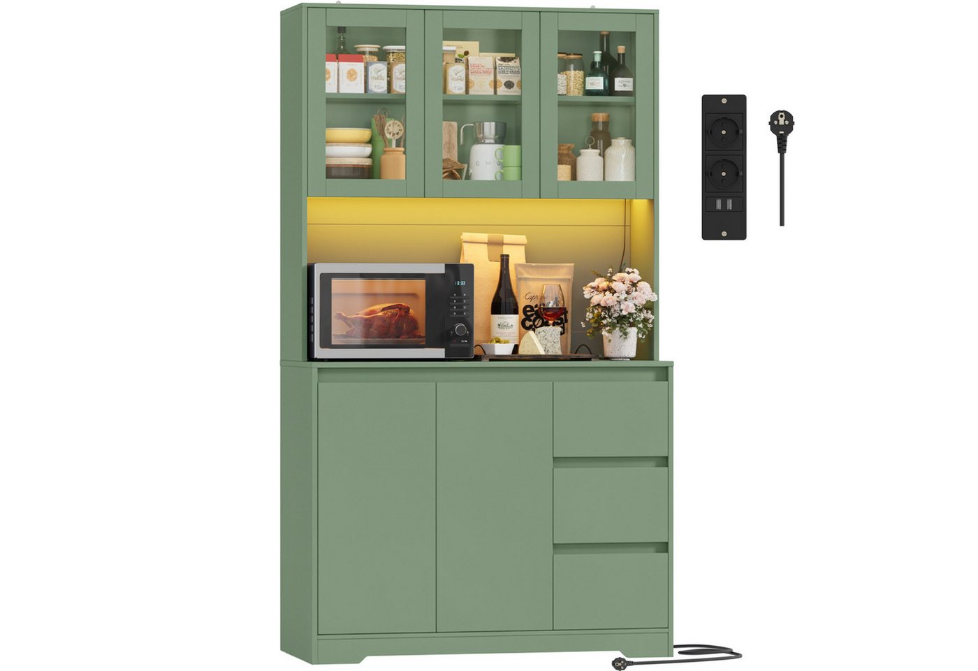 Homfa Küchenbuffet mit LED Küchenschrank Buffetschrank Sideboard grün mit Steckdosenleiste & Arbeitsplatte 180x100x38,5cm Homfa Küchenbuffet mit LED Küchenschrank Buffetschrank Sideboard grün mit Steckdosenleiste & Arbeitsplatte 180x100x38,5cm von Homfa