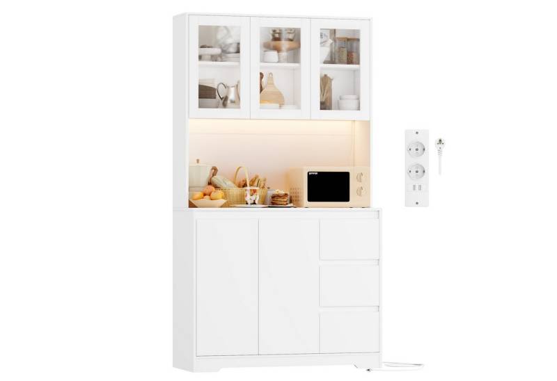 Homfa Küchenbuffet mit LED Küchenschrank Buffetschrank Sideboard weiß mit Steckdosenleiste & Arbeitsplatte 180x100x38.5cm von Homfa