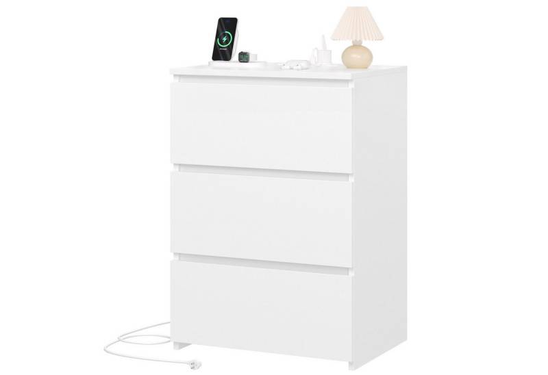 Homfa Nachttisch Nachtschrank Nachtkommode Nachtkonsole (1-St), mit 3 Schubladen, 2 AC-Steckdosen, 2 USB-Anschlüsse, 45x38x66 cm, Weiß von Homfa