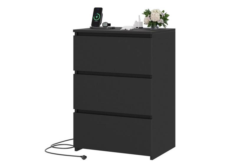 Homfa Nachttisch Nachtschrank Nachtkommode Nachtkonsole (1-St), mit 3 Schubladen, 2 AC-Steckdosen, 2 USB-Anschlüsse, 45x38x66 cm, Weiß von Homfa