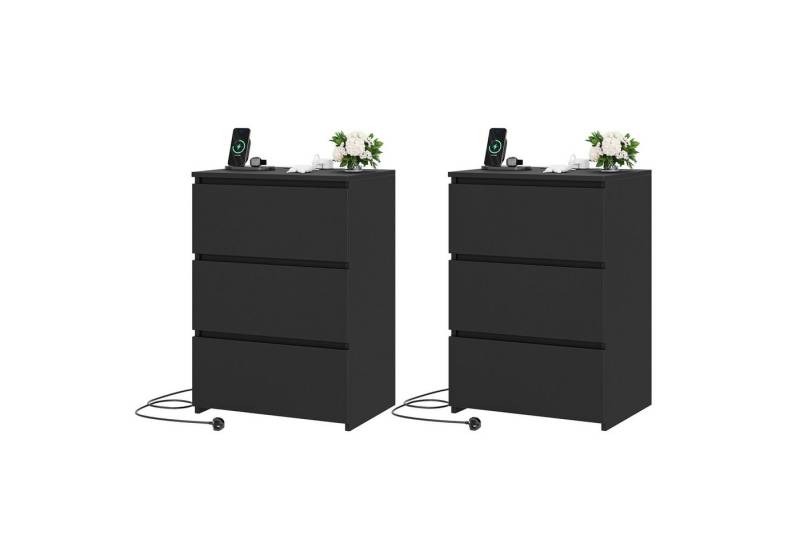 Homfa Nachttisch Nachtschrank Nachtkommode Nachtkonsole (2-St), mit 3 Schubladen, 2 AC-Steckdosen, 2 USB-Anschlüsse, 45x38x66 cm, Weiß von Homfa