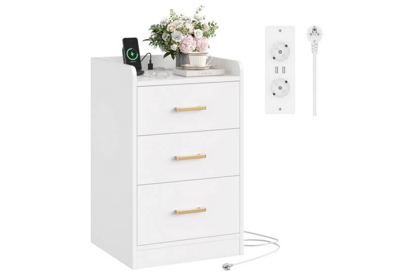 Homfa Nachttisch Nachtschrank mit Ladefunktion (1-St), 3 Schubladen, 2 AC-Steckdosen, 2 USB-Anschlüsse, 40x38x66cm von Homfa