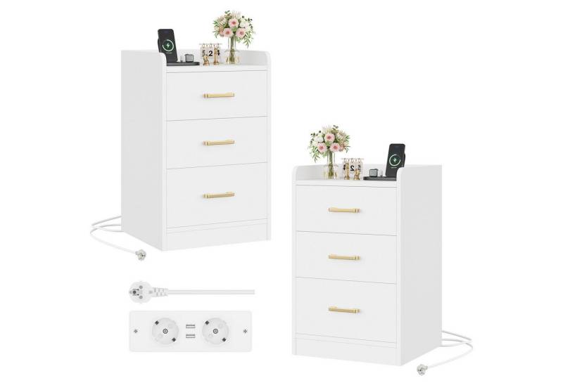 Homfa Nachttisch Nachtschrank mit Ladefunktion (2-St), 3 Schubladen, 2 AC-Steckdosen, 2 USB-Anschlüsse, 40x38x66cm von Homfa