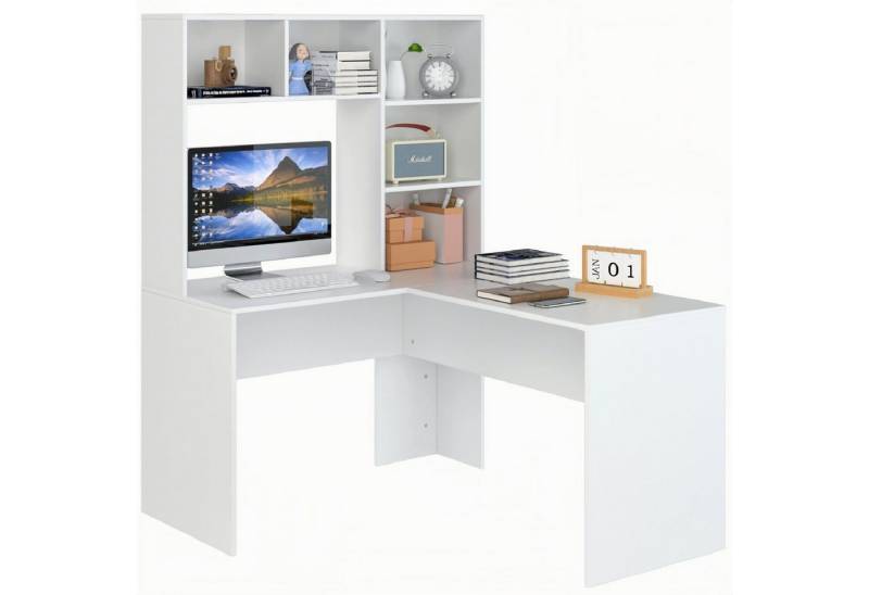 Homfa Schreibtisch, Eckschreibtisch L-förmig, Computertisch Bürotisch weiß 152cm von Homfa