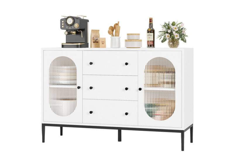 Homfa Sideboard Küchenschrank, mit 3 Schubladen 2 Glastüren, Buffetschrank, 120x38x80cm von Homfa
