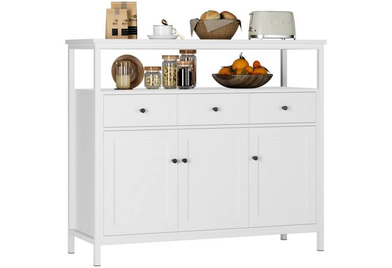 Homfa Sideboard Küchenschrank, mit 3 Schubladen 3 Türen Buffetschrank weiß 108x38x98,5cm von Homfa