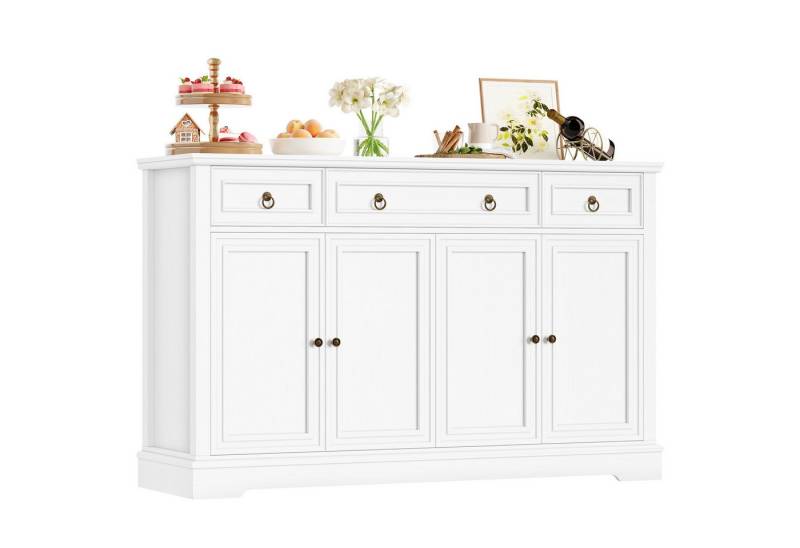 Homfa Sideboard für Wohnzimmer Küche, Küchenschrank Buffetschrank mit 3 Schubladen 4 Türen TV-Schrank weiß von Homfa
