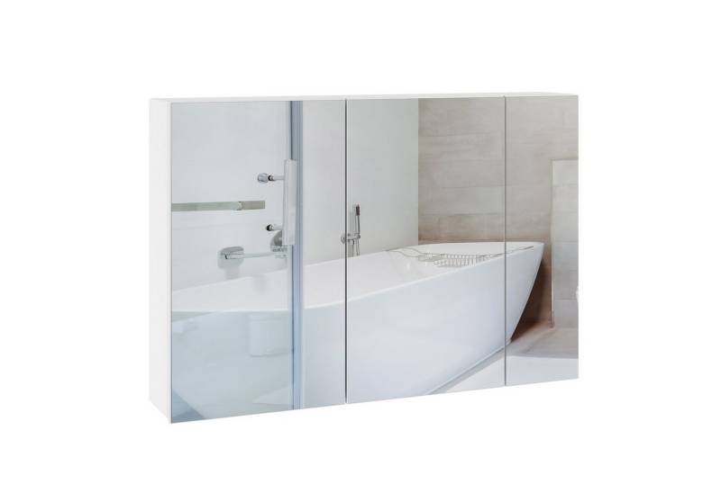 Homfa Spiegelschrank 87,5cm breit Badezimmerspiegelschrank mit 3 Türen, verstellbare Ablagen, weiß von Homfa