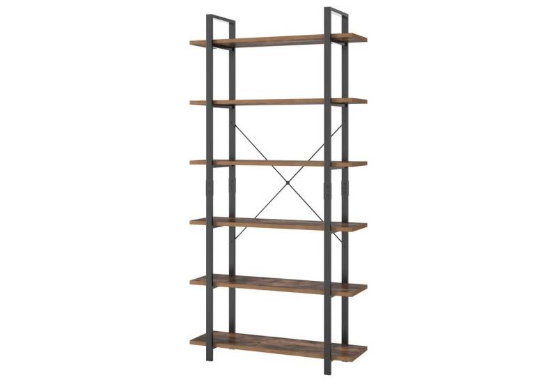 Homfa Standregal, schwarz Bücherregal Küchenregal 6 Ebenen Metall Holz 210cm von Homfa