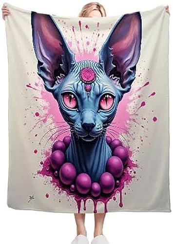 Homg Kuscheldecke Flauschig Kind Blaue Nacktkatze, Weiche Flanell Fleecedecke Plüsch Decke für Sofa Couch, Zimmer Deko & Geschenke, Sofadecken Kuschelig Weich Wolldecke Tagesdecke von Homg