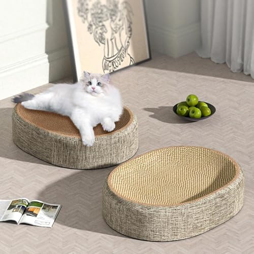 Ovales Sisal Kratzbrett Katzen Lounge 2-in-1 Schüsselform - Kratzfläche & Schlafnest mit wirbelsäulenschonendem Design Möbelschutz für Wohnungskatzen von Homg