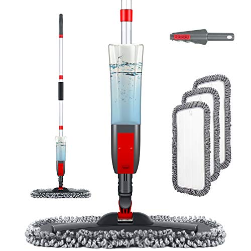 Homgif Wischmopp mit Sprühfunktion, Sprühwischer Bodenwischer mit Sprühfunktion, Home Küche Wischer Bodenreinigung Spray Mop mit 450ML Wassertank und 3 Aktualisiert Waschbaren Mikrofaserbezug (Rot) von Homgif