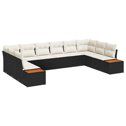Homgoday 10-teiliges Garten Sofa Set mit Kissen Schwarz Poly Rattan Akazie Lounge Möbel Outdoor Homgoday 10-teiliges Garten Sofa Set mit Kissen Schwarz Poly Rattan Akazie Lounge Möbel Outdoor von Homgoday