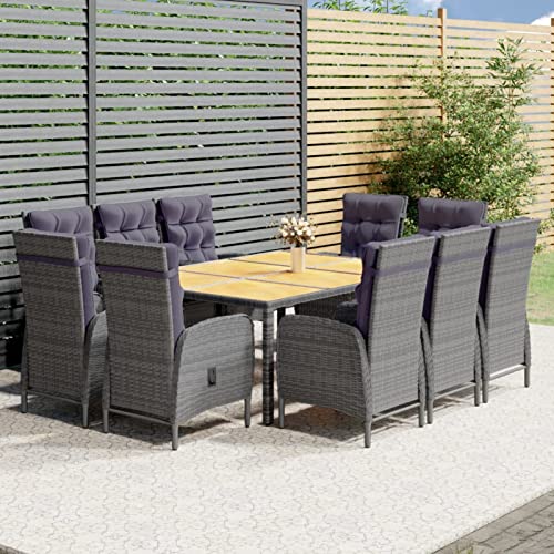Homgoday 11-TLG. Garten Essgruppe Gartentisch mit Stühle Sitzgruppe Balkonmöbel Gartenstühle Gartenmöbel Set Garrten Esstisch Sitzgarnitur Gartengarnitur Grau Poly Rattan von Homgoday