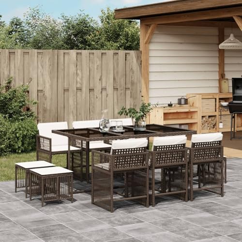 Homgoday 11-TLG. Garten-Essgruppe mit Kissen Braun Poly Rattan Gartenmöbel Set Möbelsets Balkonmöbel Terrassenmöbel Gartentisch mit Stühle Möbel Sitzgruppe für Garten Terrasse Balkon von Homgoday