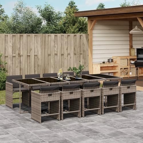 Homgoday 11-TLG. Garten-Essgruppe mit Kissen Grau Poly Rattan Gartenmöbel Set Möbelsets Balkonmöbel Terrassenmöbel Gartentisch mit Stühle Möbel Sitzgruppe für Terrasse Garten Balkon von Homgoday