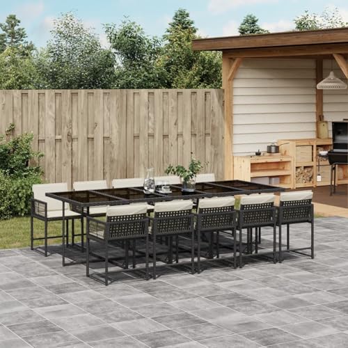 Homgoday 11-TLG. Garten-Essgruppe mit Kissen Schwarz Poly Rattan Gartenmöbel Set Möbelsets Balkonmöbel Sitzgruppe Terrassenmöbel Gartentisch mit Stühle Möbel für Garten Balkon Terrasse von Homgoday