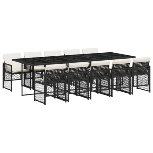 Homgoday 11-TLG. Garten-Essgruppe mit Kissen Schwarz Poly Rattan Gartenmöbel Set Möbelsets Balkonmöbel Sitzgruppe Terrassenmöbel Gartentisch mit Stühle Möbel für Garten Terrasse Balkon von Homgoday