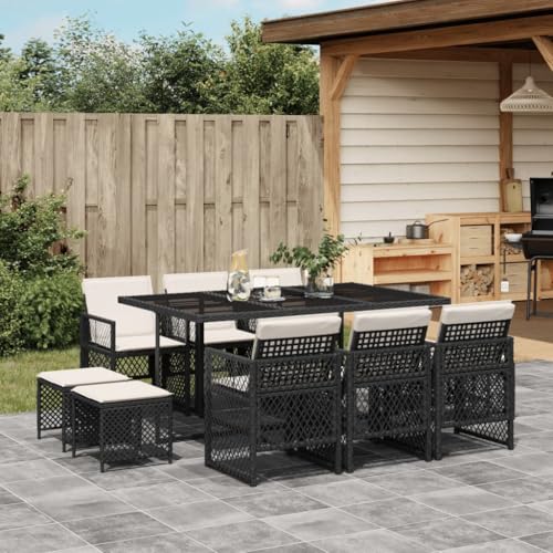 Homgoday 11-TLG. Garten-Essgruppe mit Kissen Schwarz Poly Rattan Gartenmöbel Set Möbelsets Terrassenmöbel Balkonmöbel Gartentisch mit Stühle Möbel Sitzgruppe für Balkon Terrasse Garten von Homgoday