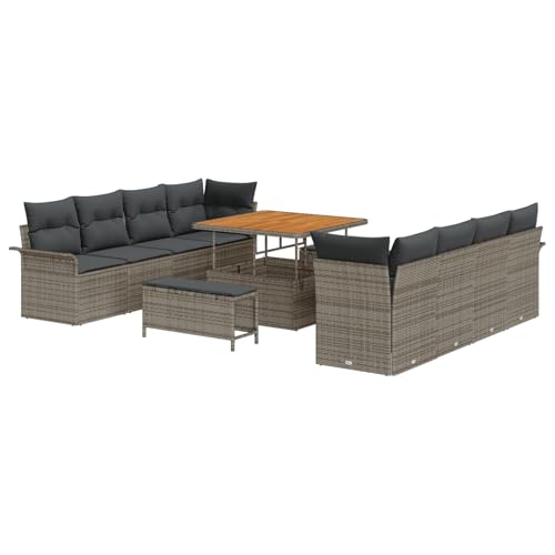 Homgoday 11-teiliges Garten-Sofa-Set mit Kissen Grau Poly Rattan Akazie Lounge Möbel Outdoor Homgoday 11-teiliges Garten-Sofa-Set mit Kissen Grau Poly Rattan Akazie Lounge Möbel Outdoor von Homgoday