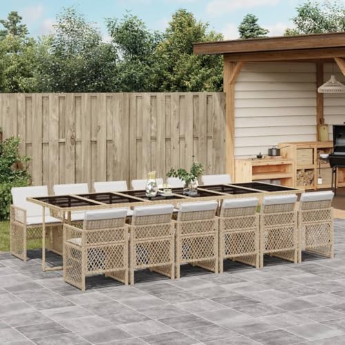 Homgoday 13-TLG. Garten-Essgruppe mit Kissen Beige Poly Rattan Gartenmöbel Set Möbelsets Balkonmöbel Sitzgruppe Terrassenmöbel Gartentisch mit Stühle Möbel für Garten Balkon Terrasse von Homgoday