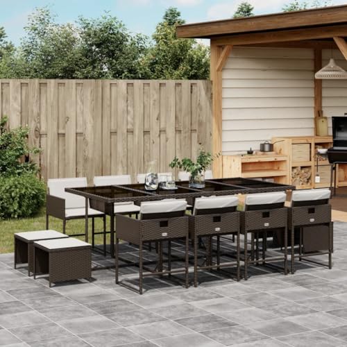 Homgoday 13-TLG. Garten-Essgruppe mit Kissen Braun Poly Rattan Gartenmöbel Set Möbelsets Balkonmöbel Möbel Terrassenmöbel Gartentisch mit Stühle Sitzgruppe für Terrasse Garten Balkon von Homgoday