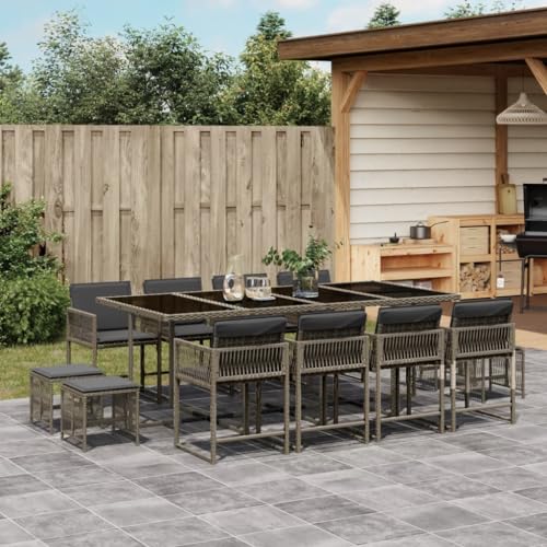 Homgoday 13-TLG. Garten-Essgruppe mit Kissen Gartenmöbel Set Balkonmöbel Sitzgruppe Terrassenmöbel Gartentisch mit Stühle Möbel für Garten Grau Poly Rattan von Homgoday