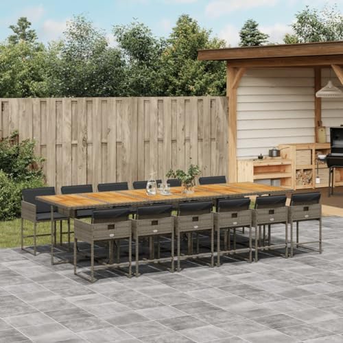 Homgoday 13-TLG. Garten-Essgruppe mit Kissen Grau Poly Rattan Gartenmöbel Set Möbelsets Balkonmöbel Terrassenmöbel Gartentisch mit Stühle Sitzgruppe Möbel für Terrasse Balkon Garten von Homgoday