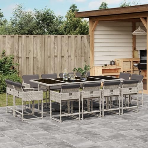 Homgoday 13-TLG. Garten-Essgruppe mit Kissen Hellgrau Poly Rattan Gartenmöbel Set Möbelsets Terrassenmöbel Balkonmöbel Gartentisch mit Stühle Möbel Sitzgruppe für Garten Balkon Terrasse von Homgoday