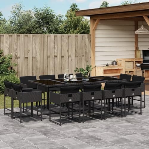 Homgoday 13-TLG. Garten-Essgruppe mit Kissen Schwarz Poly Rattan Garten-Esstisch und Stühle Model3211399 Homgoday 13-TLG. Garten-Essgruppe mit Kissen Schwarz Poly Rattan Garten-Esstisch und Stühle Model3211399 von Homgoday