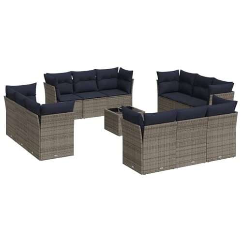 Homgoday 13-TLG. Garten-Sofagarnitur mit Kissen Grau Poly Rattan Lounge Möbel Outdoor von Homgoday