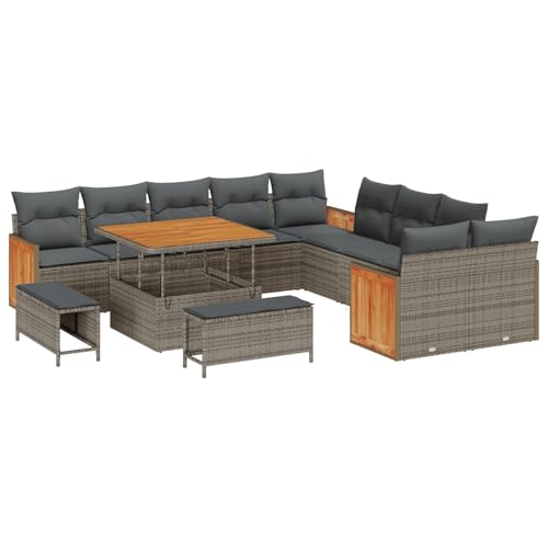 Homgoday 13-teiliges Garten-Sofa-Set mit Kissen Grau Poly-Rattan Akazie Lounge Möbel Outdoor Homgoday 13-teiliges Garten-Sofa-Set mit Kissen Grau Poly-Rattan Akazie Lounge Möbel Outdoor von Homgoday