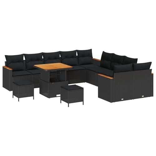 Homgoday 13-teiliges Garten Sofa Set mit Kissen Schwarz Poly Rattan Akazie, 3-teiliges Garten Essset mit Kissen Schwarz Poly Rattan Akazie Outdoor M?Bel mit Sessel Model3365049 Homgoday 13-teiliges Garten Sofa Set mit Kissen Schwarz Poly Rattan Akazie, 3-teiliges Garten Essset mit Kissen Schwarz Poly Rattan Akazie Outdoor M?Bel mit Sessel Model3365049 von Homgoday