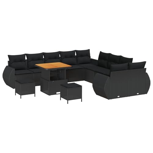 Homgoday 13-teiliges Garten-Sofa-Set mit Kissen Schwarz Poly Rattan Akazie, 3-teiliges Garten-Esszimmer-Set mit Kissen Schwarz Poly Rattan Akazie Outdoor M?Bel mit Sessel Model3363879 Homgoday 13-teiliges Garten-Sofa-Set mit Kissen Schwarz Poly Rattan Akazie, 3-teiliges Garten-Esszimmer-Set mit Kissen Schwarz Poly Rattan Akazie Outdoor M?Bel mit Sessel Model3363879 von Homgoday