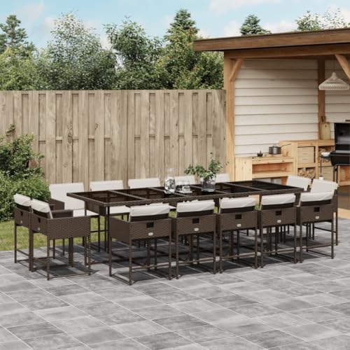 Homgoday 15-TLG. Garten-Essgruppe mit Kissen Braun Poly Rattan Gartenmöbel Set Möbelsets Terrassenmöbel Balkonmöbel Gartentisch mit Stühle Möbel Sitzgruppe für Balkon Garten Terrasse von Homgoday