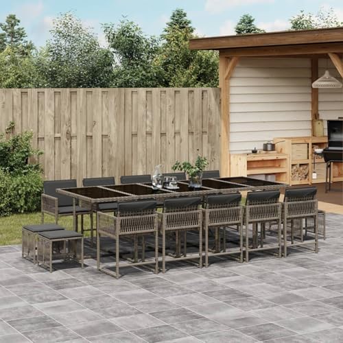 Homgoday 15-TLG. Garten-Essgruppe mit Kissen Gartenmöbel Set Balkonmöbel Sitzgruppe Terrassenmöbel Gartentisch mit Stühle Möbel für Garten Grau Poly Rattan von Homgoday