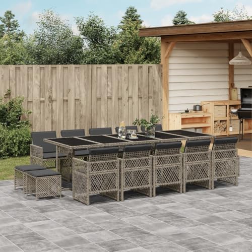 Homgoday 15-TLG. Garten-Essgruppe mit Kissen Grau Poly Rattan Gartenmöbel Set Möbelsets Terrassenmöbel Balkonmöbel Gartentisch mit Stühle Möbel Sitzgruppe für Garten Balkon Terrasse von Homgoday