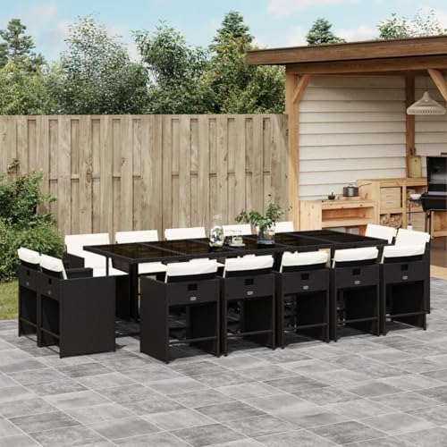 Homgoday 15-TLG. Garten-Essgruppe mit Kissen Schwarz Poly Rattan Garten-Esstisch und Stühle Model3211230 Homgoday 15-TLG. Garten-Essgruppe mit Kissen Schwarz Poly Rattan Garten-Esstisch und Stühle Model3211230 von Homgoday