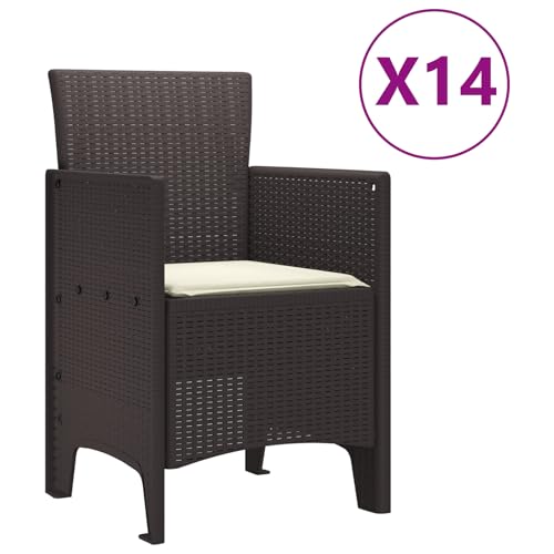 Homgoday 15-teiliges Garten Esszimmer Set mit Kissen Braun Poly-Rattan Outdoor M?Bel mit Sessel Model3378641 von Homgoday