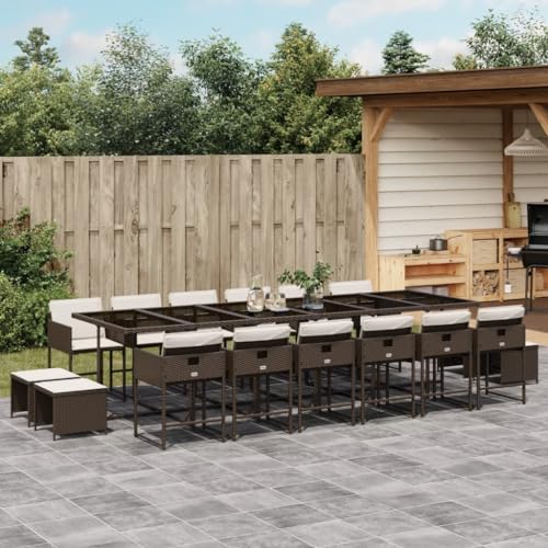 Homgoday 17-TLG. Garten-Essgruppe mit Kissen Braun Poly Rattan Gartenmöbel Set Möbelsets Terrassenmöbel Balkonmöbel Gartentisch mit Stühle Möbel Sitzgruppe für Garten Balkon Terrasse von Homgoday