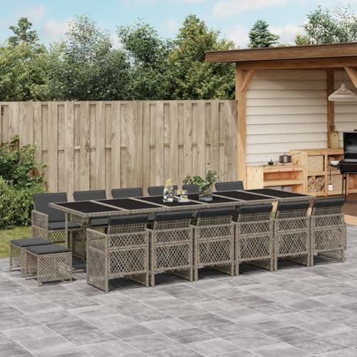 Homgoday 17-TLG. Garten-Essgruppe mit Kissen Grau Poly Rattan Gartenmöbel Set Möbelsets Balkonmöbel Sitzgruppe Terrassenmöbel Gartentisch mit Stühle Möbel für Garten Terrasse Balkon von Homgoday