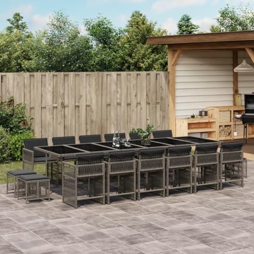 Homgoday 17-TLG. Garten-Essgruppe mit Kissen Grau Poly Rattan Gartenmöbel Set Möbelsets Terrassenmöbel Balkonmöbel Gartentisch mit Stühle Möbel Sitzgruppe für Balkon Garten Terrasse von Homgoday