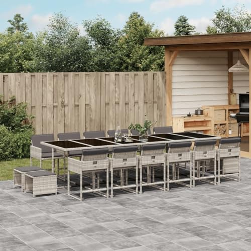 Homgoday 17-TLG. Garten-Essgruppe mit Kissen Hellgrau Poly Rattan Gartenmöbel Set Möbelsets Terrassenmöbel Balkonmöbel Gartentisch mit Stühle Möbel Sitzgruppe für Balkon Garten Terrasse von Homgoday