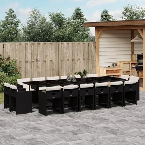 Homgoday 17-TLG. Garten-Essgruppe mit Kissen Schwarz Poly Rattan Garten-Esstisch und Stühle Model3211242 von Homgoday