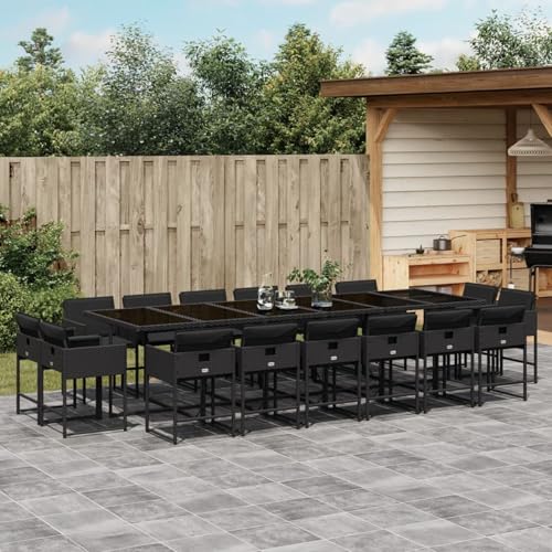 Homgoday 17-TLG. Garten-Essgruppe mit Kissen Schwarz Poly Rattan Garten-Esstisch und Stühle Model3211423 von Homgoday