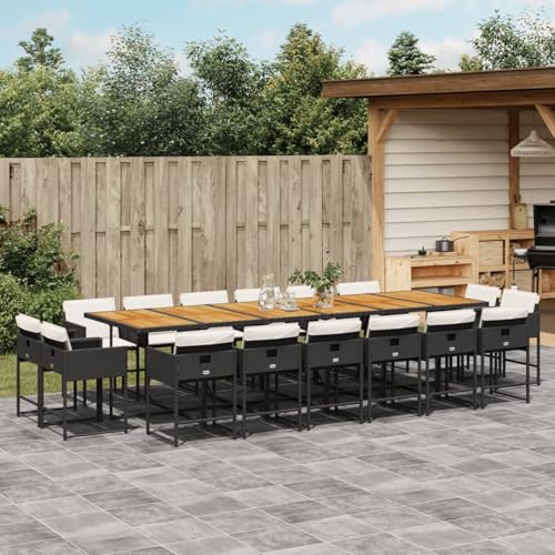Homgoday 17-TLG. Garten-Essgruppe mit Kissen Schwarz Poly Rattan Garten-Esstisch und Stühle Model3211431 von Homgoday