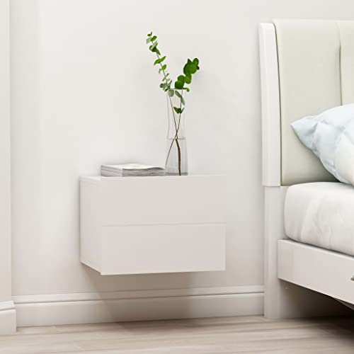 Homgoday 2 STK. Nachttisch mit Schubladen Nachtkommode Wandschrank Wandboard Wand-Schuhblade Nachtschrank Nachtkonsole Wandmontage Weiß 40x30x30 cm Holzwerkstoff von Homgoday