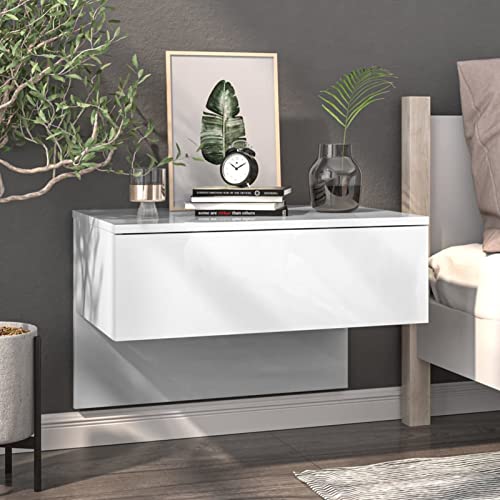 Homgoday 2 STK. Wand Nachttisch mit 1 Schublade Nachtschrank Wandregal Nachttisch Hängend Nachtkommode Wandboard Wandschrank Wandnachttisch Hängeschrank Hochglanz-Weiß 60x40x40 cm von Homgoday